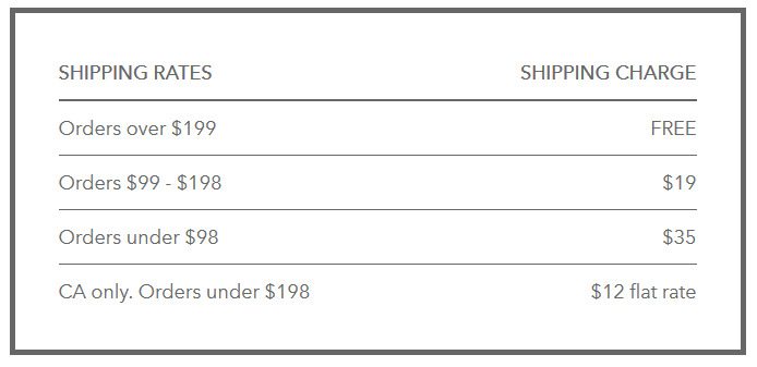veestro shipping charge table