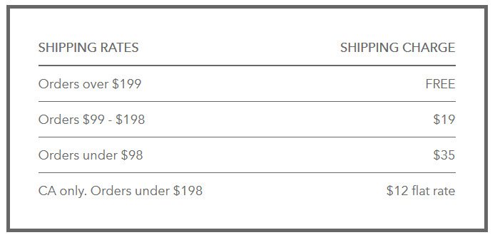 veestro shipping charge table